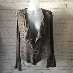 Women's Flora Ashley Taupe Waterfall Front knit Sweater With Clip. Size Medium